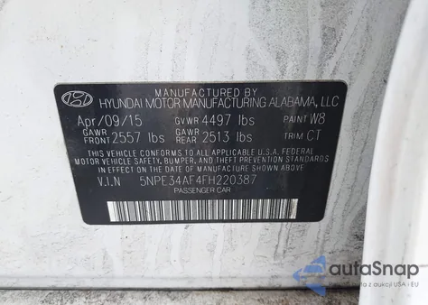 2015 Hyundai Sonata Sport из США, поврежденный, VIN 5NPE34AF4FH220387